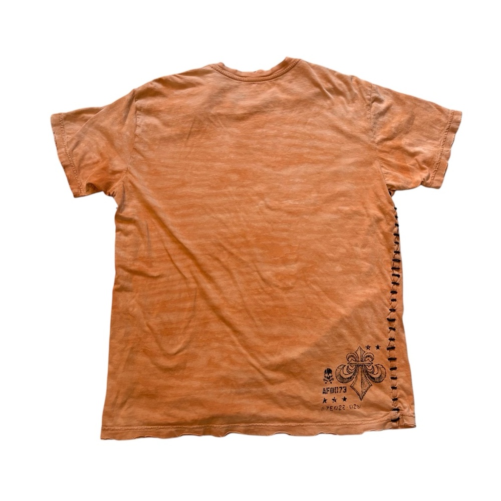 Affliction Value T-Shirt Bright Orange Camo Wash Flocked Graphic, Sz L - Picture 11 of 15